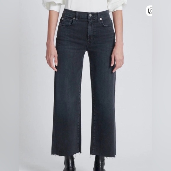 7 For All Mankind Denim - High-Rise Wide-Leg Jeans in Dark Gray